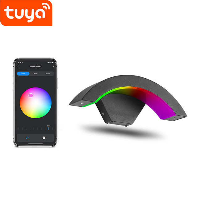 Tuya Smart WiFi LED Controllo APP Lampada da parete Portico esterno Luce da giardino Impermeabile Sconce Light RGBW 9W Dimmerabile Lavora con Alexa e Google Home