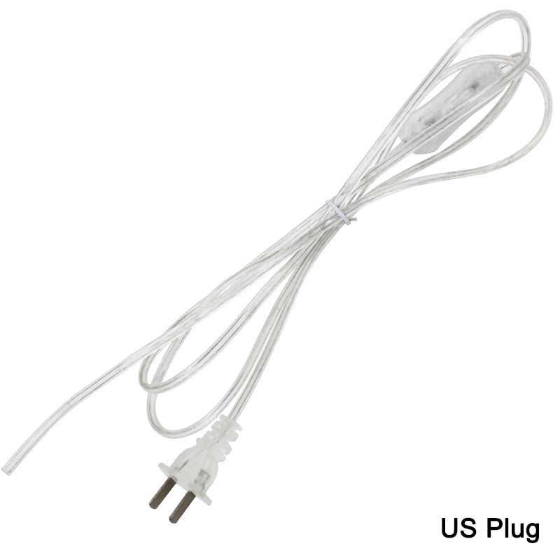 Cavo a 2 linee da 0,75 mm Cavo da 1,8 m On Off Cavo di alimentazione per lampada a LED con interruttore a pulsante Spina UE / USA Commutazione luce Prolunga cavo trasparente