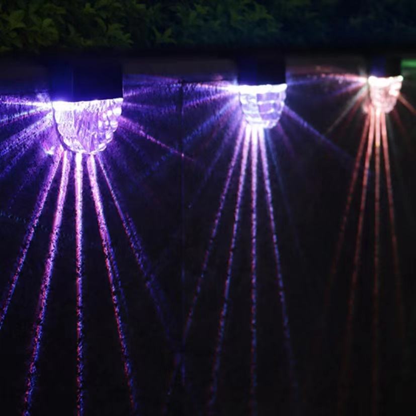 Luce calda + colore RGB LED Lampada solare Percorso Scale Energia solare Balcone Luci da giardino per esterni Lampada solare a luce solare
