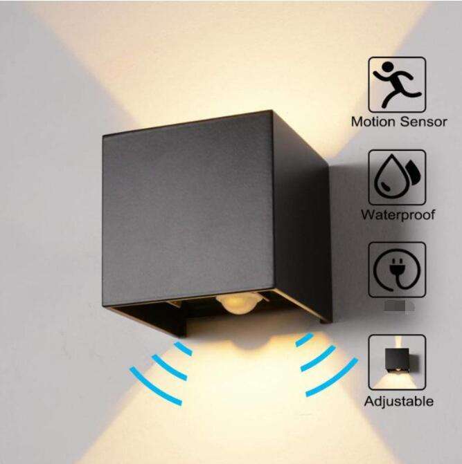 Motion Sensor Outdoor 12W Lampada da parete orientabile su e giù in alluminio Decorare applique da parete a LED