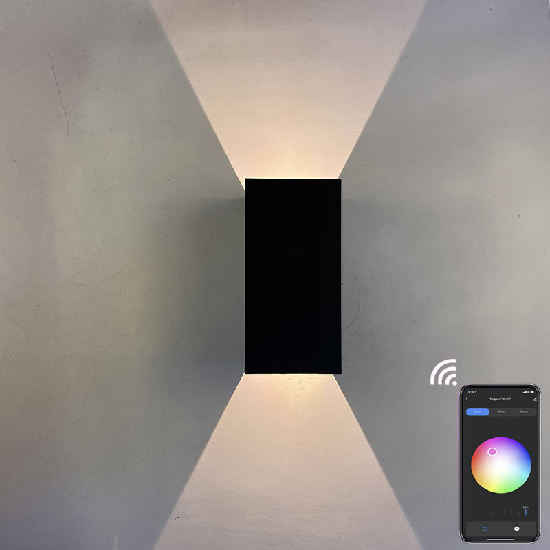 Versione ad angolo regolabile con luce intelligente da 9W Lampada da parete impermeabile Wifi RGBW Lampada da esterno per applique che cambia colore grazie alla lampada per app intelligente