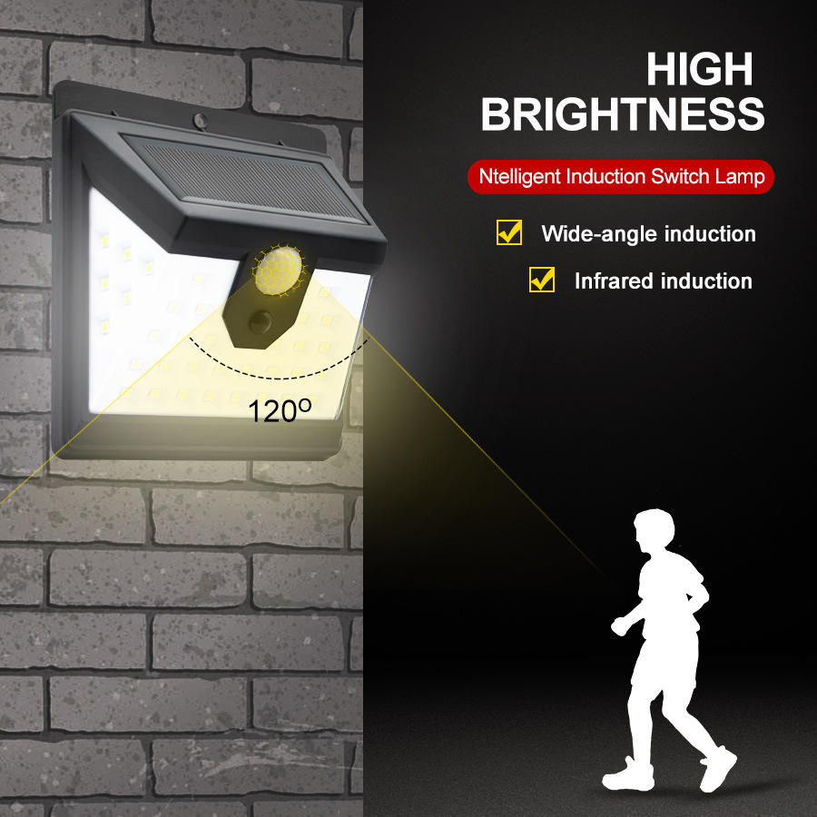 1000lm IP65 Impermeabile casa led luce solare Sensore di movimento PIR Applique da parete di sicurezza solare per esterni Luce solare da giardino a LED