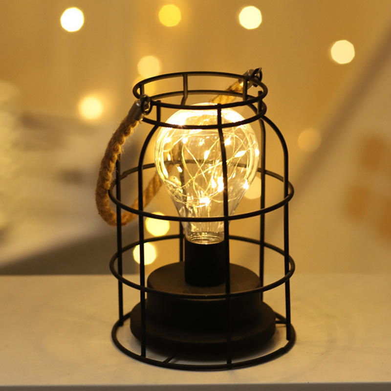 Lampade da tavolo in ferro retrò per soggiorno camera da letto Lampada da comodino a LED Lampada da letto Lampada da notte Luce per decorazioni natalizie