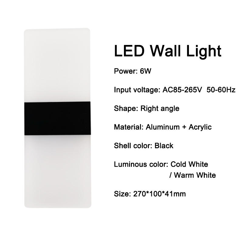 Lampada da parete in acrilico 6W Lampada da parete rotonda in acrilico Lampada da parete rettangolare in acrilico Lampada da parete a LED per soggiorno Camera da letto Illuminazione ristorante dell'hotel