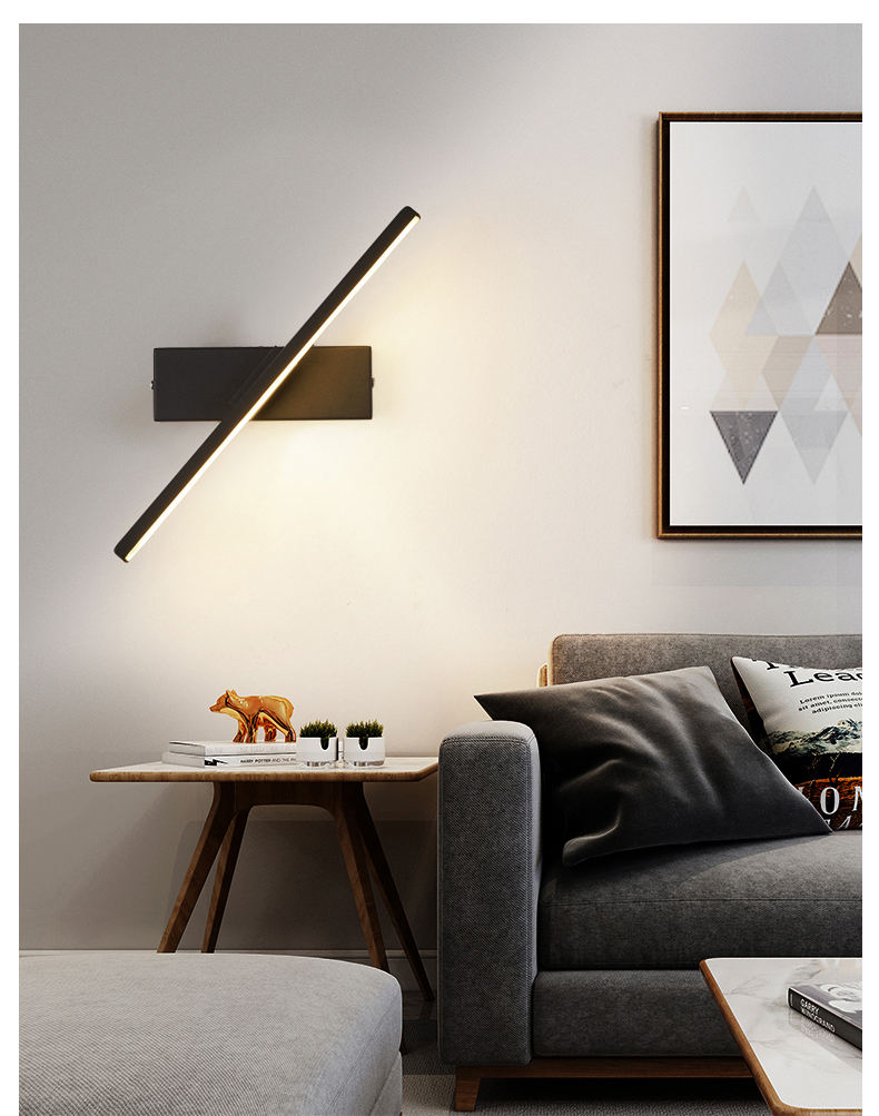 Lampada da parete da comodino Lampada da parete orientabile ad angolo regolabile Illuminazione a LED per interni Lampada da parete a striscia semplice in alluminio