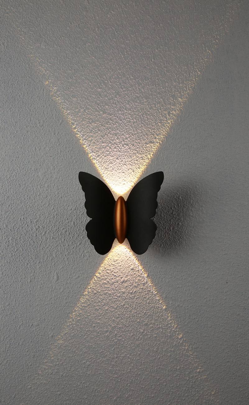 NUOVA lampada da 6W di alta qualità Lampada da parete impermeabile a forma di farfalla con conchiglia in oro nero e luce notturna per esterni
