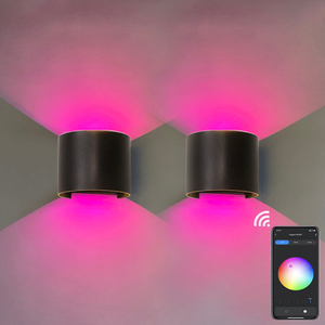 APP Control Smart Applique da parete a LED Lampada da parete regolabile rotonda Lampada da giardino per esterni IP65 Moderna applique da parete a LED da 9 W Su e giù Applique da parete a LED a parete Luci controllate da app