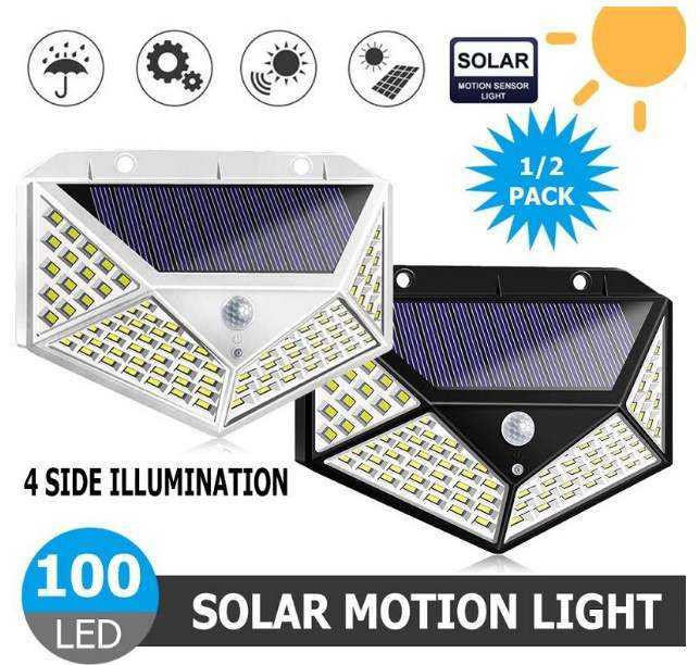 Lampada da parete solare 100LED cortile lampada solare a emissione di luce a quattro lati lampada da esterno impermeabile a induzione del corpo umano