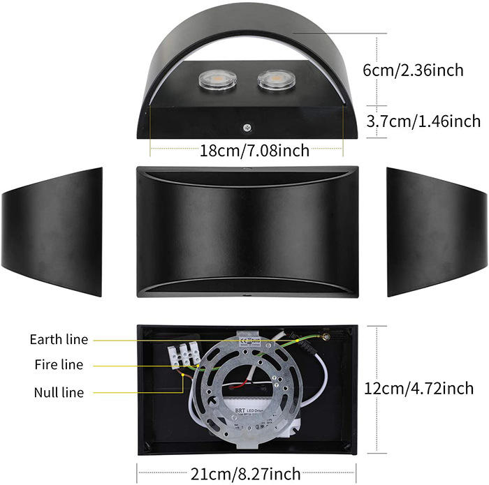 Lampada da parete a LED per interni da 10 W su e giù in alluminio Decorare Applique da parete Camera da letto Applique da parete a LED Illuminazione impermeabile