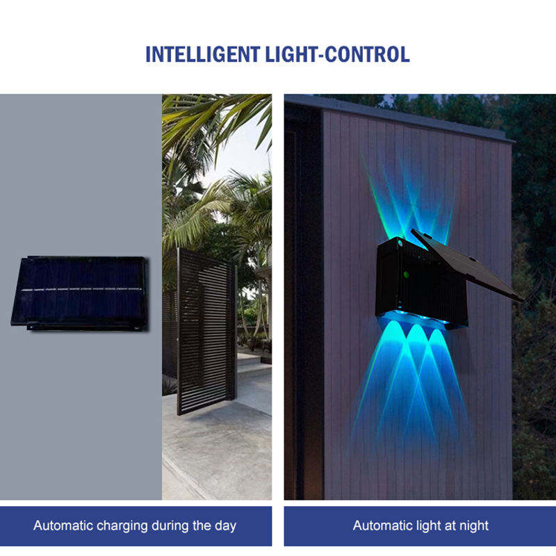 GISUN Nuovo prodotto Intelligent Light-Control Automatic Charging 6W RGB Solar Wall Lamp Led Waterproof Light for Garden