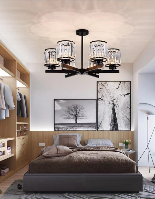 Lampadari moderni da 70 W lampadario di cristallo plafoniere camera da letto Lampada a sospensione a Led nera Design nordico Alluminio Lampada moderna luminosa Illuminazione Lampada da soffitto per soggiorno