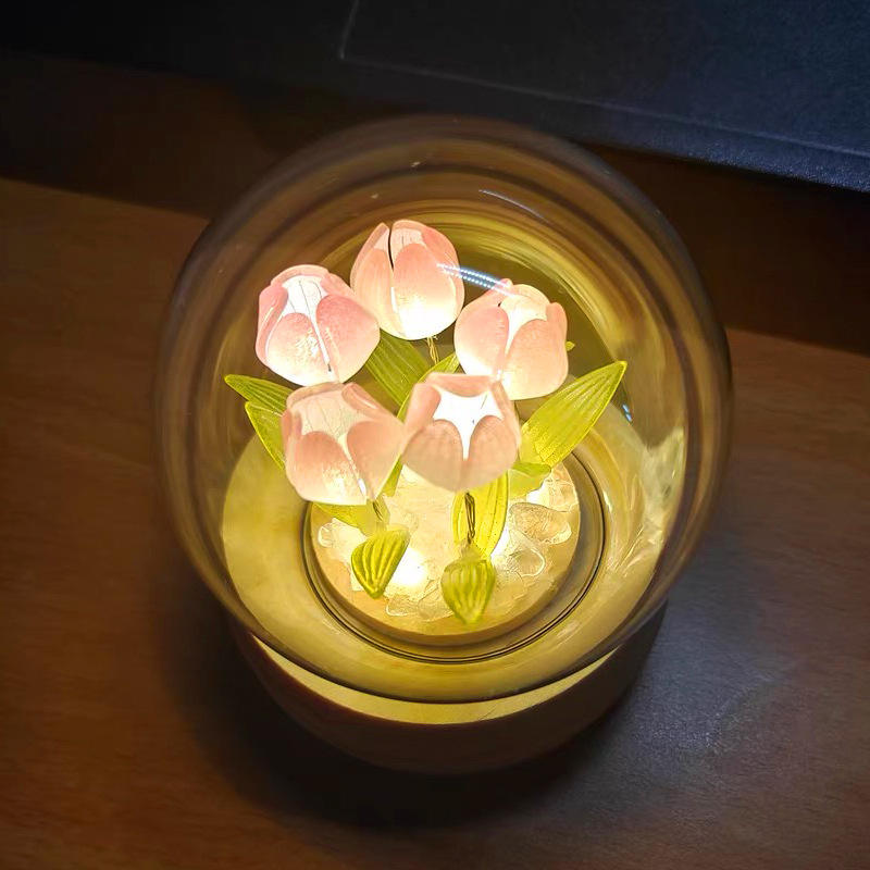 Fatti a mano Tulip Night Light Film termorestringente Materiale fai da te Fiore artificiale Tulip Night Light Decorazioni per la casa Regalo per Gitlfriend