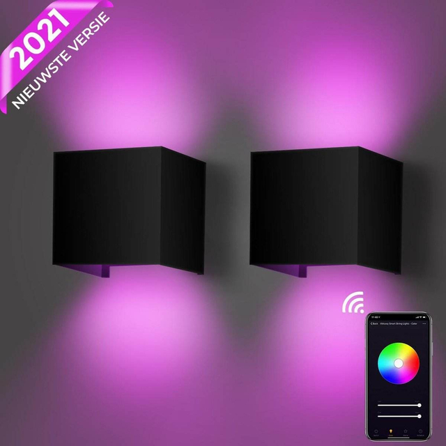 APP Controll Smart IP65 LED 9W Lampada da parete impermeabile su e giù Lampada da comodino RGB montata a parete 16 Lampada da parete impermeabile a cubo che cambia colore