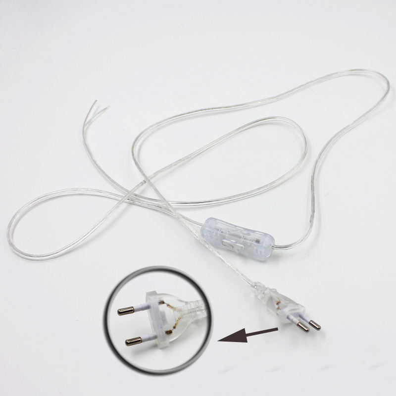 Cavo a 2 linee da 0,75 mm Cavo da 1,8 m On Off Cavo di alimentazione per lampada a LED con interruttore a pulsante Spina UE / USA Commutazione luce Prolunga cavo trasparente