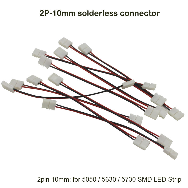 Connettore a doppia striscia LED 2 pin 10mm con connessione senza fili Non è necessario saldare / connettore per saldatura per striscia led 5050/5630