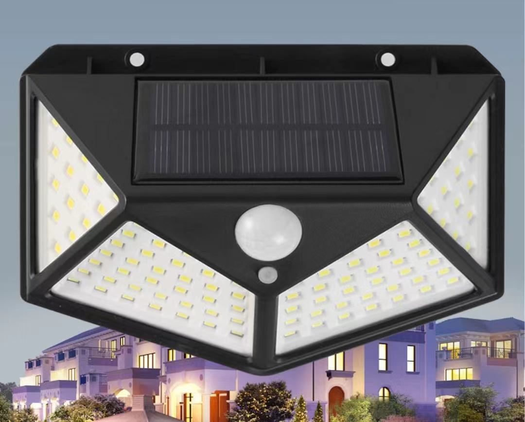 100 LED Lampade da parete solari Lampada solare per esterni Sensore di movimento Luce solare a energia solare Lampione stradale per luce da giardino