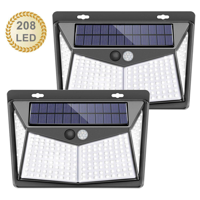 Lampada da esterno solare con sensore di movimento Lampada da parete solare 208 LED Illuminazione da giardino impermeabile con sensore per esterni