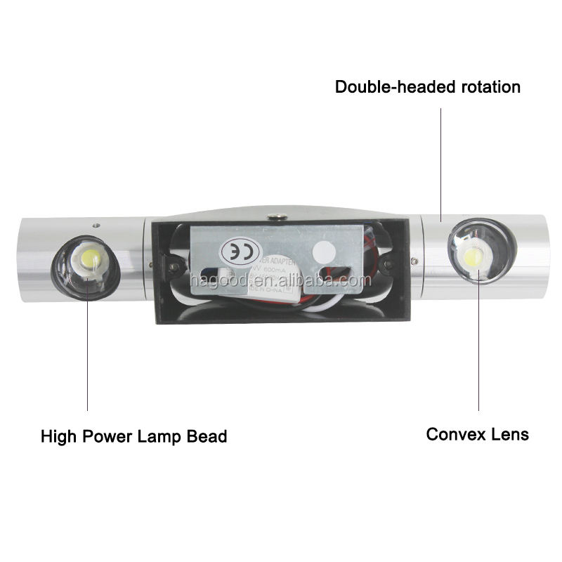 2x3W AC85-265V Rotazione di 360 gradi Up Down Lampada da parete Apparecchi da lettura Lampada da parete per interni per soggiorno Sala lettura