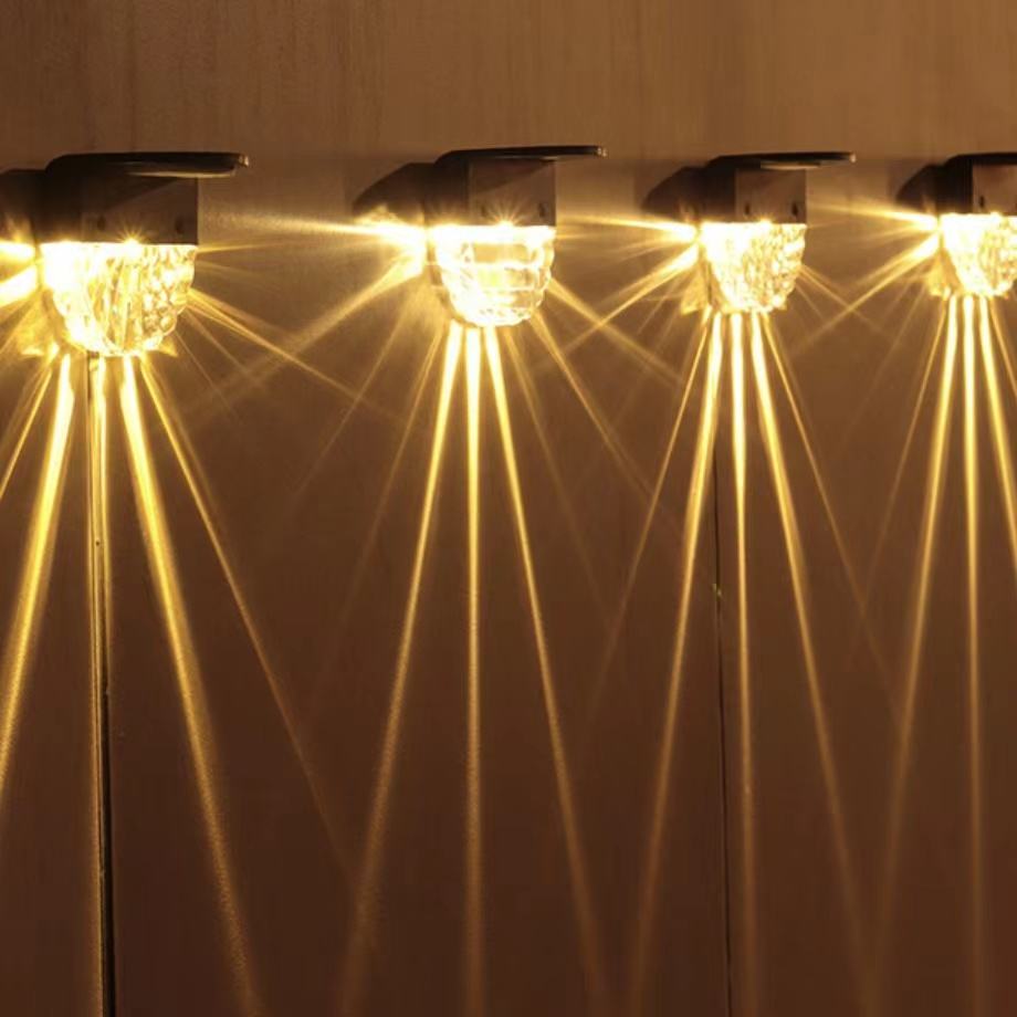 Luce calda + colore RGB LED Lampada solare Percorso Scale Energia solare Balcone Luci da giardino per esterni Lampada solare a luce solare