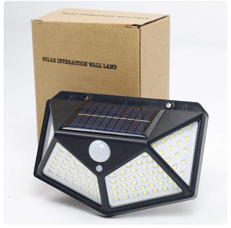 Lampada da parete solare 100LED cortile lampada solare a emissione di luce a quattro lati lampada da esterno impermeabile a induzione del corpo umano