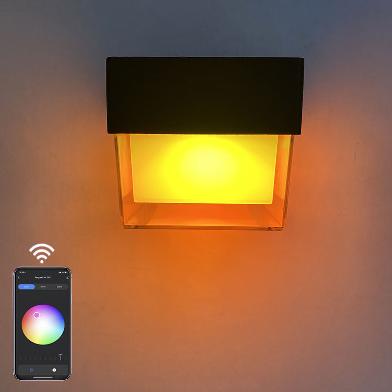 Outdoor Tuya Wifi LED Smart Lampade da parete 10W Cube RGB App Dimmerabile Sconce Giardino impermeabile Alexa Google Home Applique da parete in acrilico