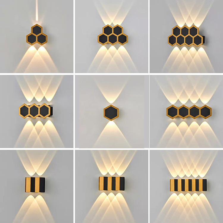 4W 6W 8W 10W Lampada da parete a LED Rettangolo Oro nero Luce su e giù Lampada corpo luminoso Stile di illuminazione Applique da parete moderna