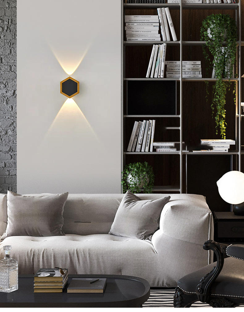 2W 3W 5W 6W 7W 8W Lampada da parete da giardino Lampade da parete Led a nido d'ape Oro nero Luce su e giù Corpo luminoso Lampada Stile di illuminazione Ufficio moderno