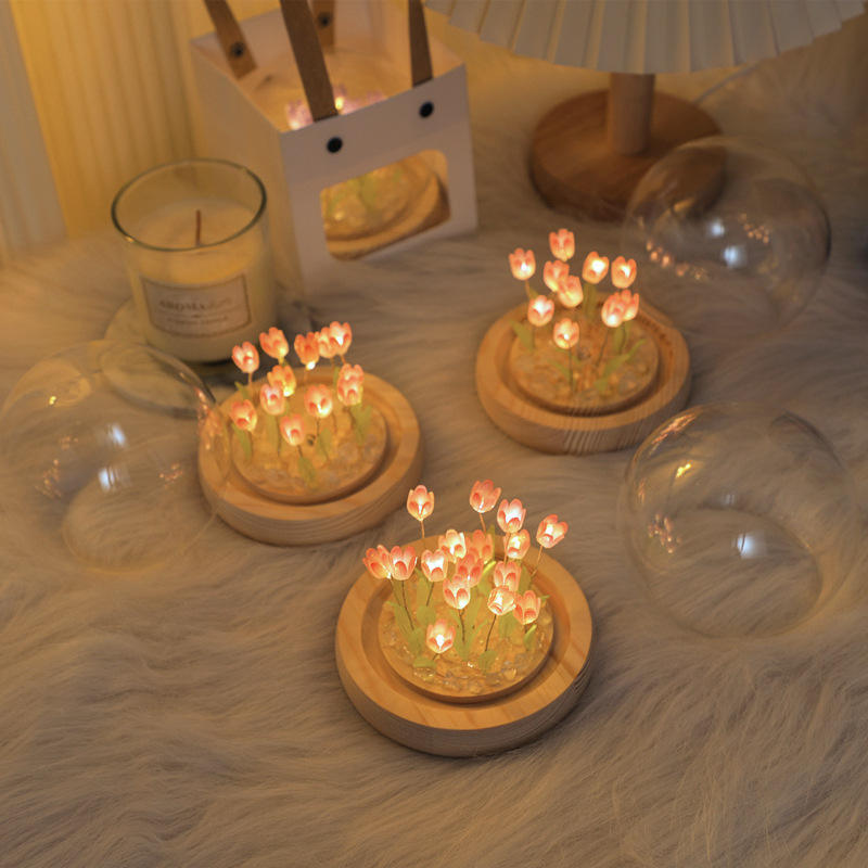 Fatti a mano Tulip Night Light Film termorestringente Materiale fai da te Fiore artificiale Tulip Night Light Decorazioni per la casa Regalo per Gitlfriend
