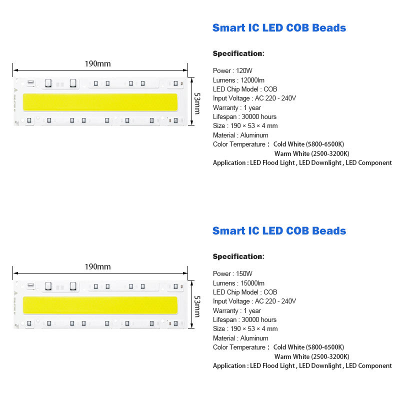 LED COB Light chip 30W 50W 70W 100W 150W LED Chip lampadina 220V Ingresso Smart IC LED Driver per proiettore LED fai da te