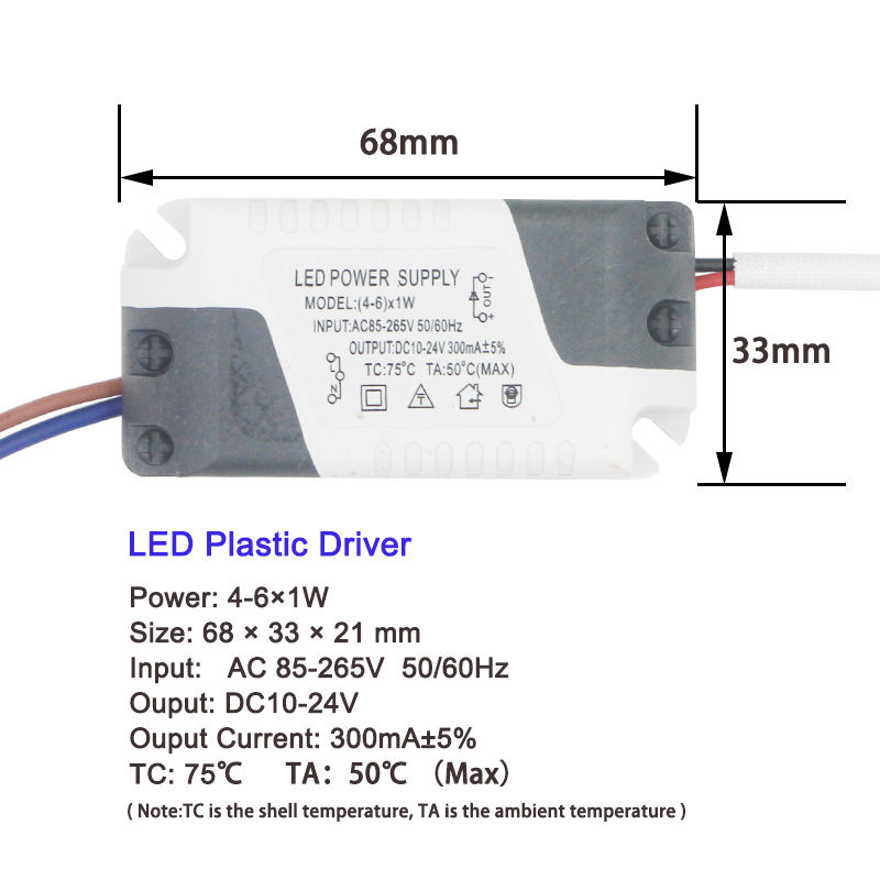 4-5W LED Driver Light Transformer Adattatore di alimentazione Ingresso AC85 - 265V DC12-18V Corrente costante 300mA per striscia LED 5050/3528