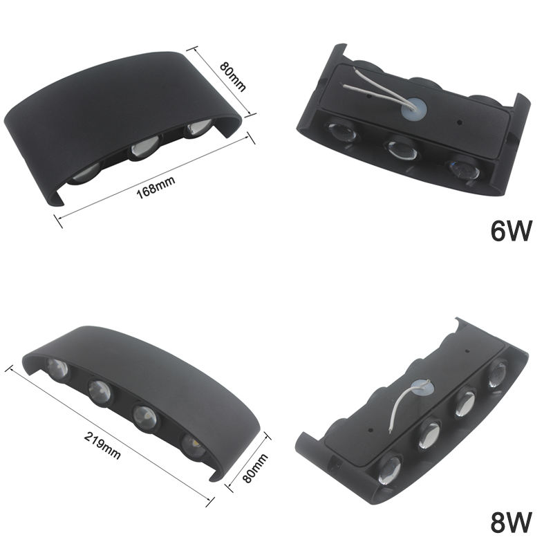 Moderno LED in alluminio per esterni per interni Ip65 su e giù per la casa scale comodino bagno luce bianca o nera LED Wandlamp