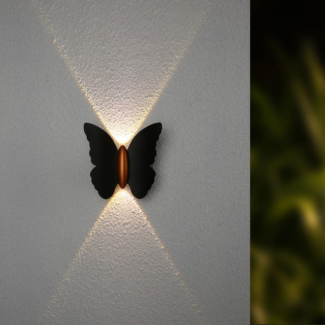 Applique da parete a forma di farfalla 6W nero + oro su e giù luce esterna luminosa cortile giardino soggiorno corridoio scala sfondo lampada da parete a led impermeabile