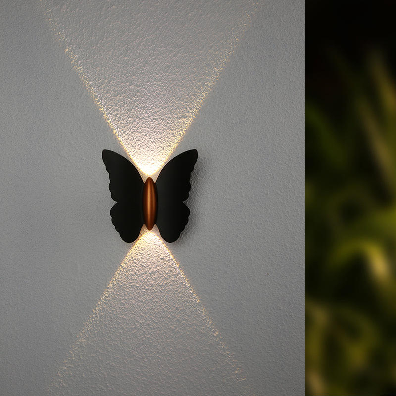Applique da parete a forma di farfalla 6W nero + oro su e giù luce esterna luminosa cortile giardino soggiorno corridoio scala sfondo lampada da parete a led impermeabile